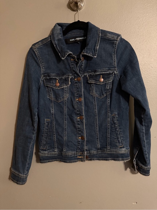 Karl Lagerfeld Jackets & Blazers - Karl Lagerfeld Blue Denim Jacket with Distressed Trim